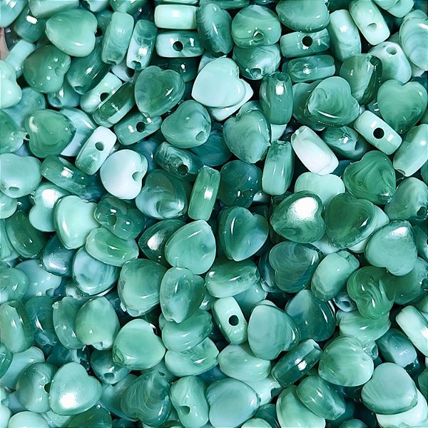 70g Entremeio Coração Mesclado cor Verde Miçanga Passante Artesanato Bijuteria