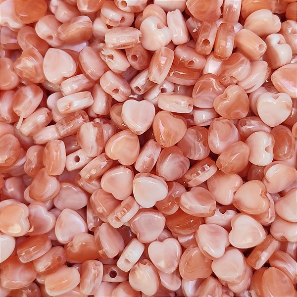 70g Entremeio Coração Mesclado cor Pêssego Miçanga Passante Artesanato Bijuteria