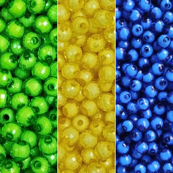 Miçangas Trio Sextavada 6mm Kit 600pcs Verde Amarelo e Azul p/ Criar Pulseiras e Bijuterias Torcida Diy