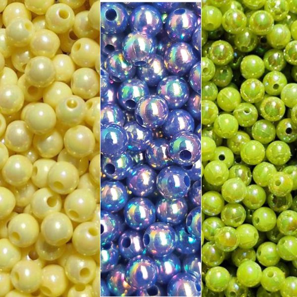 Miçangas Trio Irisada 6mm Kit 300pcs Verde Amarelo e Azul p/ Criar Pulseiras e Bijuterias Torcida Diy