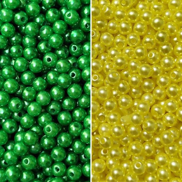 Miçangas Tradicional 6mm Kit 600pcs Verde e Amarelo p/ Criar Pulseiras e Bijuterias Torcida Diy