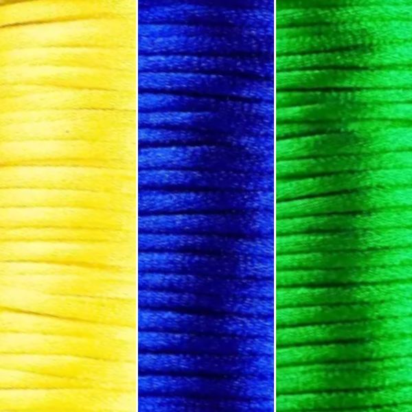 Rabo de Rato 1mm Kit 30m Cor Amarelo Azul e Verde p/ Criar Pulseiras e Bijuterias Torcida Diy
