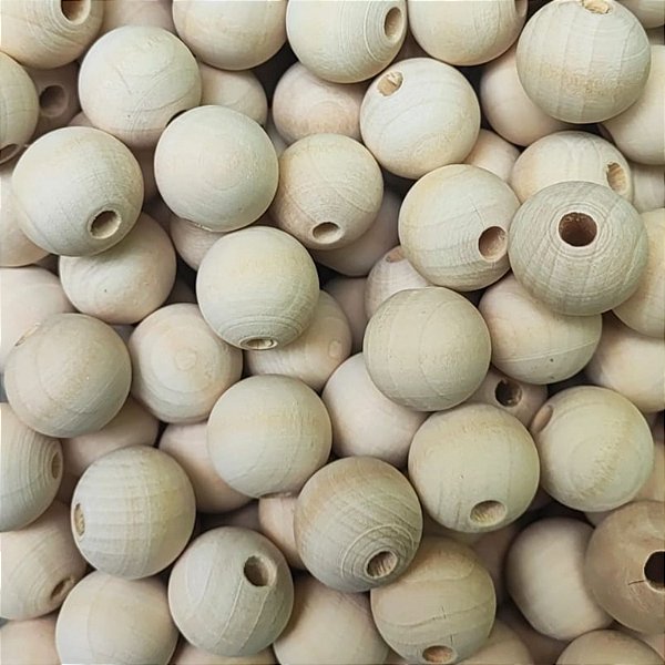 250 Pérolas de Madeira 25mm Conta Bola Passante para Macramê e Artesanato em Geral