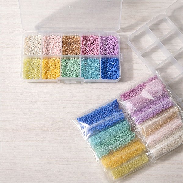 Kit Miçangas 12/0 com organizador aprox 7mil peças Color Candy p/ Bijuterias Artesanato