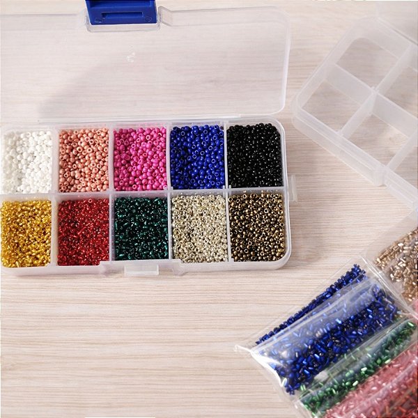 Kit Miçangas 12/0 com organizador aprox 7mil peças cores p/ Bijuterias Artesanato