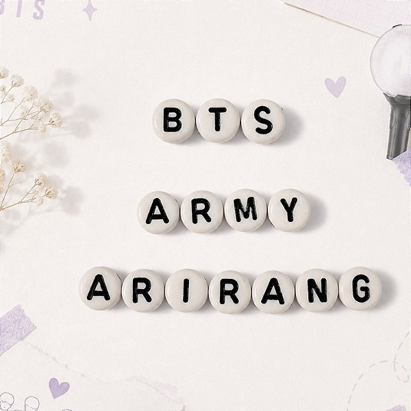 Miçangas Letras Kit 350pçs p/ formar palavras BTS ARMY e ARIRANG Kpop Pulseiras DIY