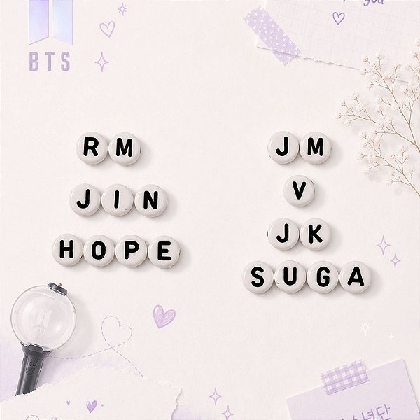 450pçs Miçangas Letras Nomes dos Integrantes BTS p/ Pulseiras e Artesanatos