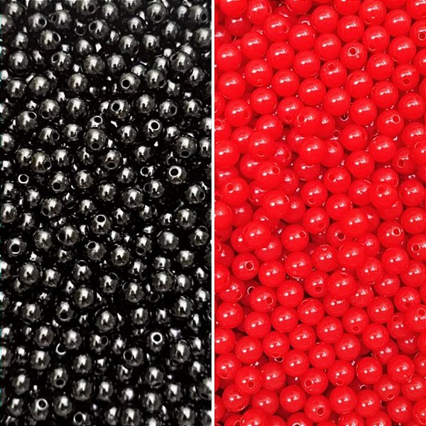 Miçangas Pérola Leitosa de 6mm Kit 1000pçs cor Preto e Vermelho BTS Kpop Diy Bijuteria Artensato