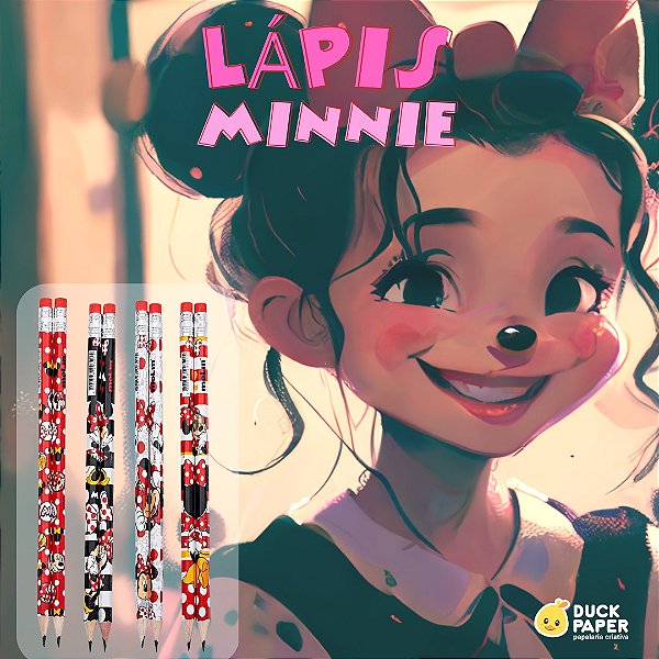 Lápis Preto HB nº 2 com Borracha - Molin - Minnie Mouse - Estampas sortidas