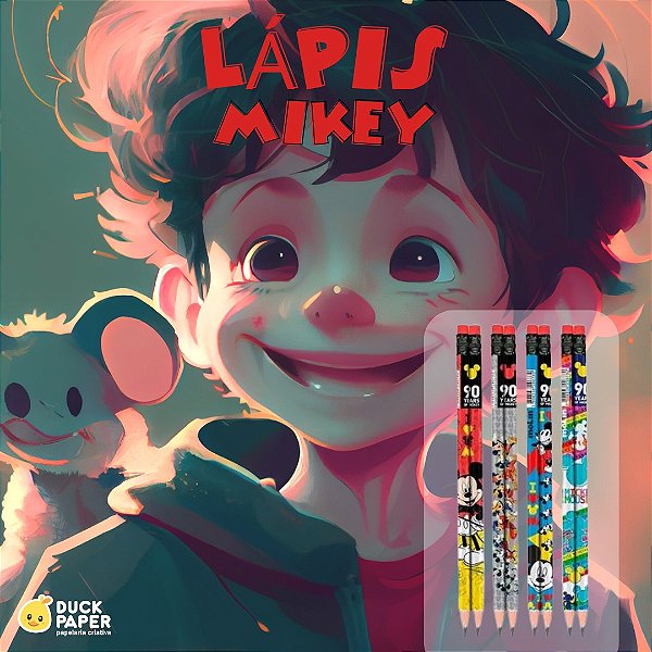 Lápis Preto HB nº 2 com Borracha - Mickey Mouse - Estampas sortidas