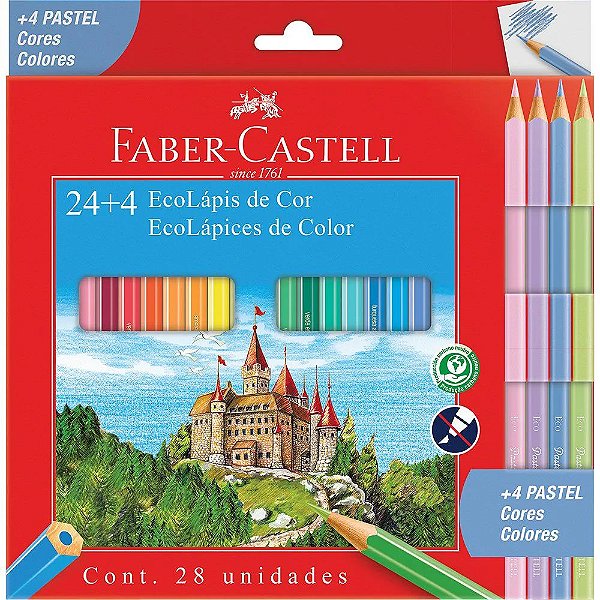 Lápis de Cor - Faber-Castell - 24 Cores + 4 Pastel - Duck Paper - Papelaria  Online