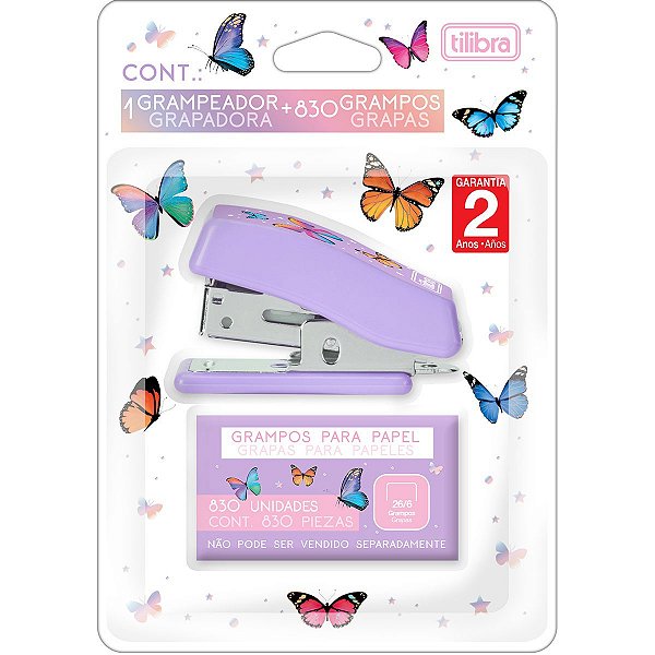 Grampeador Mini - Tilibra - 12 Folhas com Extrator Borboleta + 830 Grampos