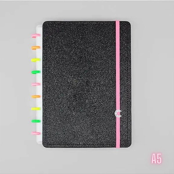 Caderno A5 - Caderno Inteligente - Let's Glitter Neon Black