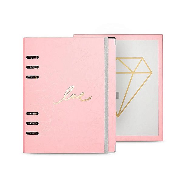 Planner Premium Argolado A5 - Ótima - Pink Stone Geométrico com Caixa Premium