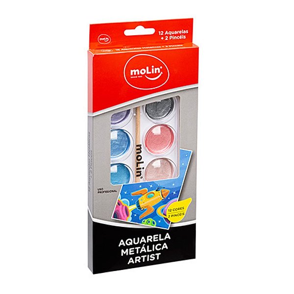 Aquarela Metálica Artist - Molin - 12 Cores + 2 Pincéis