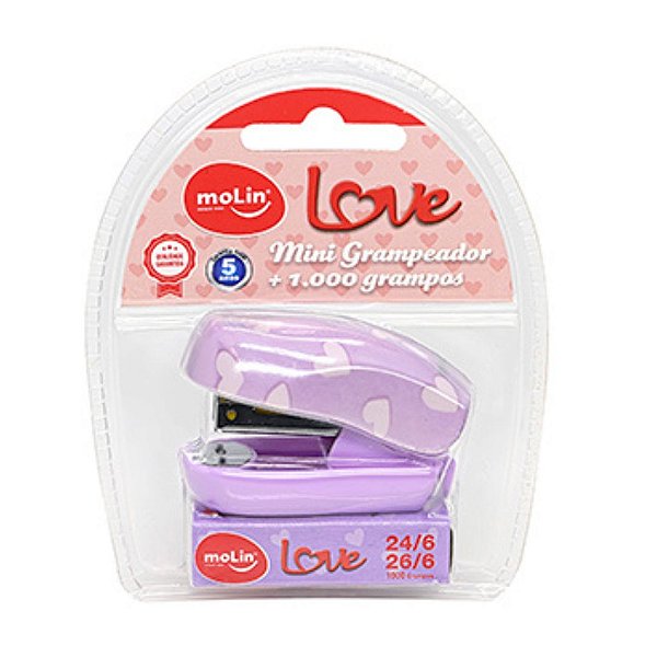 Mini Grampeador - Molin - Love Lilac Heart + 1.000 grampos