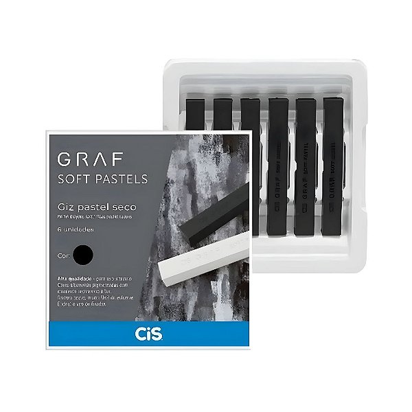Giz Pastel Seco - CiS - Graf Soft Pastel Preto - Estojo com 6 Unidades