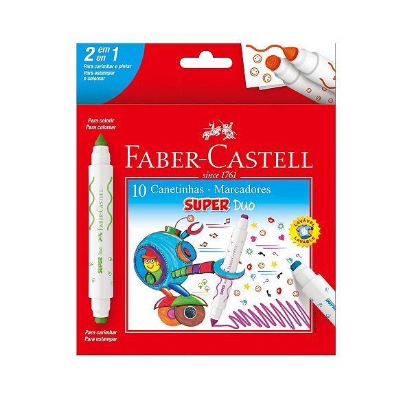 Canetinha Hidrográfica -  Faber-Castell - Super Duo 10 Cores