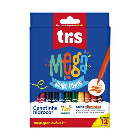 Hidrocor Ponta Fina - TRiS -  Mega Hidro Color 12 Cores