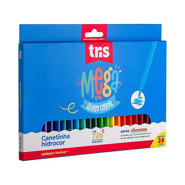 Hidrocor Ponta Fina - TRiS - Mega Hidro Color 24 Cores