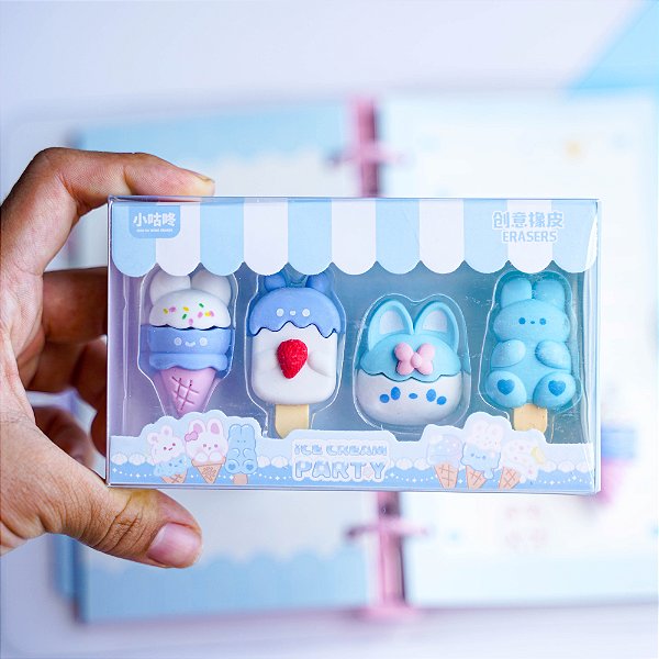 Kit 4 Borrachas - Kawaii - Ice Cream Party