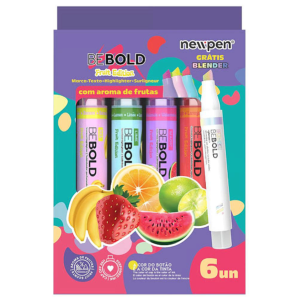 Kit Marca Texto Be Bold - Newpen - 5 Cores Perfumadas + Blender Fruit Edition