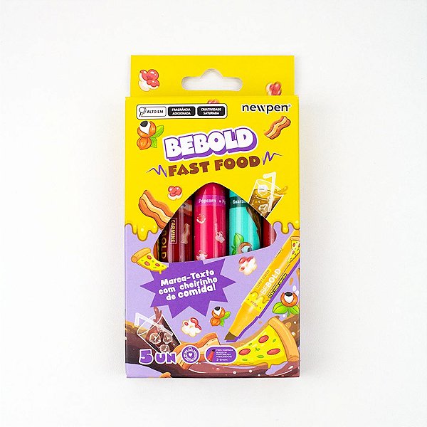 Kit Marca Texto Be Bold - Newpen - 5 Cores Perfumadas Fast Food