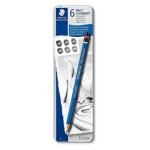 Estojo Metálico c/ 6 Lápis - Staedtler - Mars Lumograph 6 Graduações