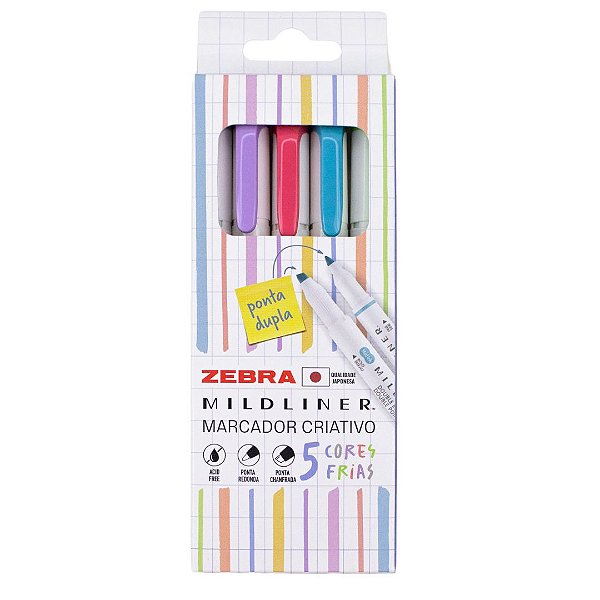 Marca Texto - Zebra - Mildliner - Estojo c/ 5 Cores Frias