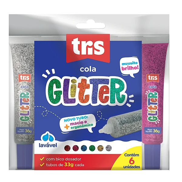 Cola com Glitter - Tris - 6 Cores