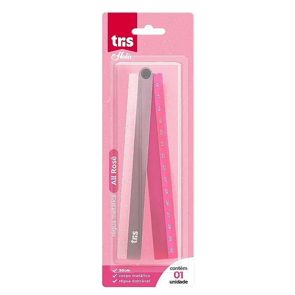 Régua Metálica Dobrável - Tris - Holic Rosa 30cm