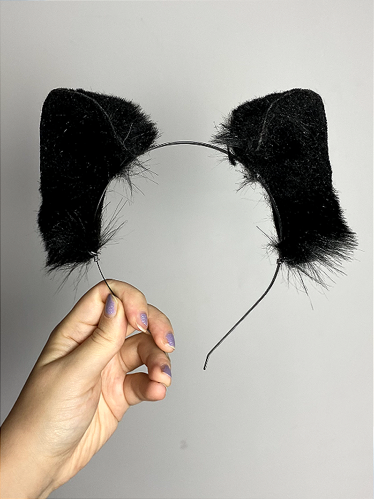 Conjunto orelhas e rabo gatinho preto