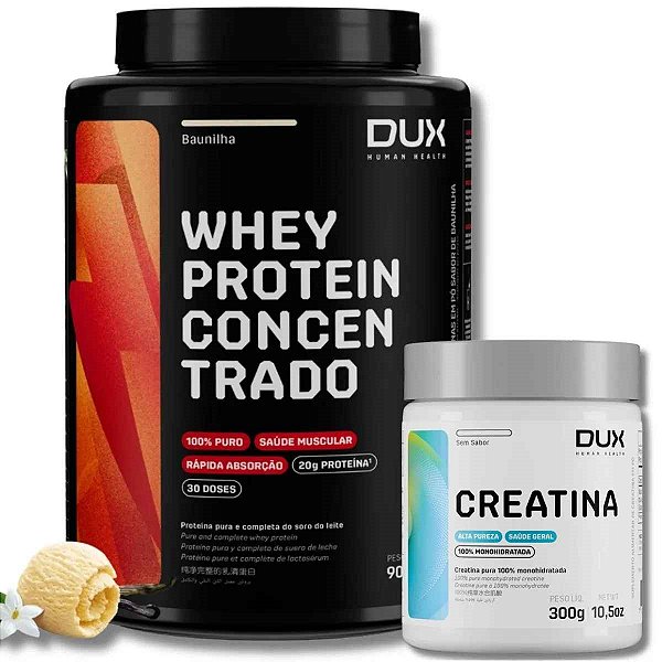 Whey Protein Concentrado 900G Baunilha + Creatina Monohidratada 300G Dux Human Health