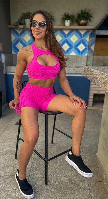 Ref. CJSH34001 - Conj. Short e Top Brocado Empina Bumbum diversas cores