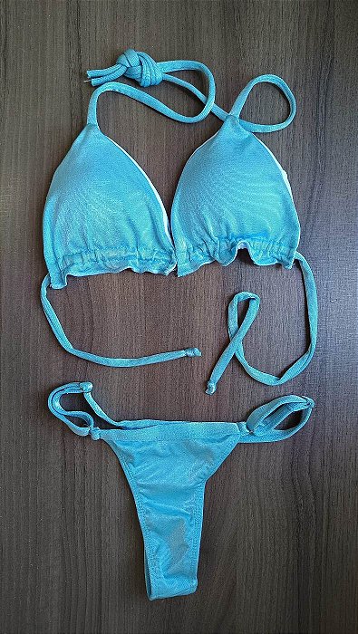 BQ38007 - Azul Claro - Biquini Cortininha Poliamida Cabelado