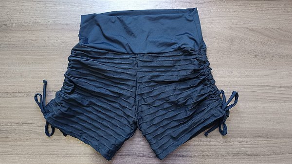 SH42001 - Short Avulso Poliamida Brocado Preto com ajuste na lateral