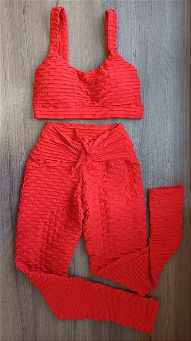CJ470002A - Conj. Calça e Top Poliamida Brocado Vermelho