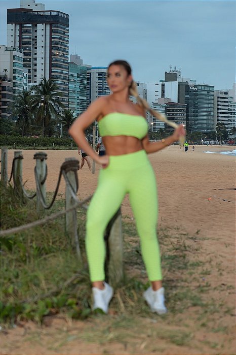 CJ51003 - Conj. Calça e Top Faixa Poliamida Brocado - Amarelo