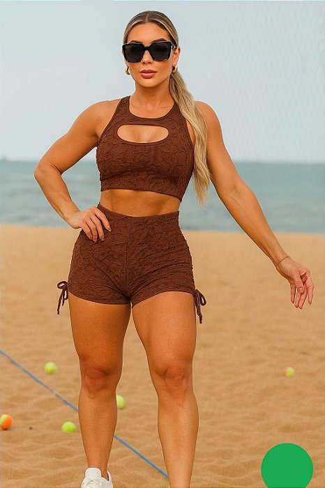 CJSH-53001 - Shorts e Top Brocado Marrom
