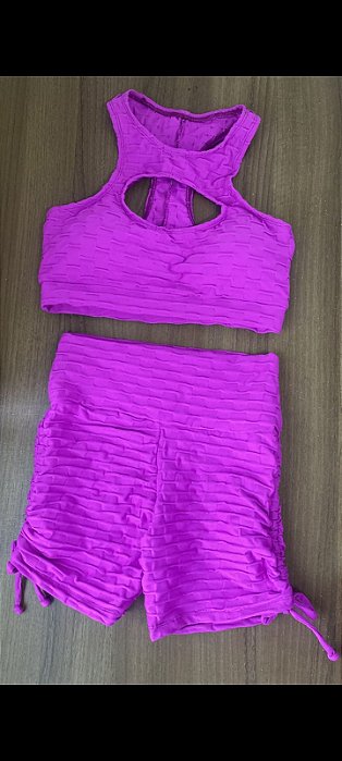 CJSH53003 - CONJUNTO SHORTS E TOP  BROCADO FUSCIA