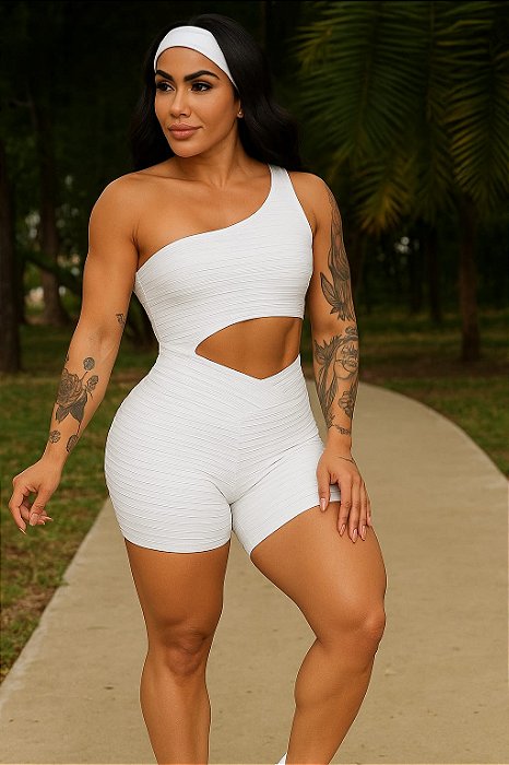 MQ54001- Macaquinho Canelado Poliamida Branco