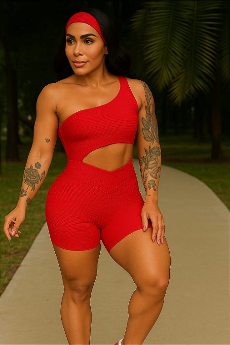 MQ54002 - Macaquinho Canelado Poliamida Vermelho