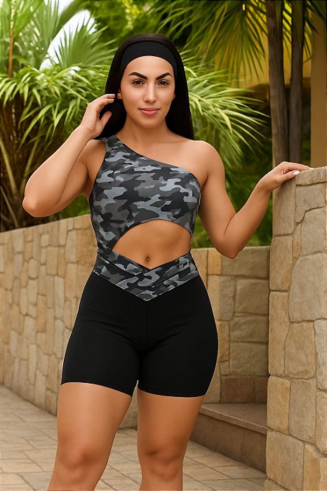 MQ55003- Macaquinho Camuflado preto