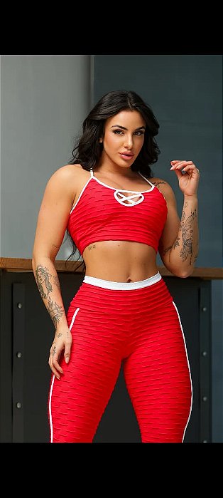 Cj70021 - Conjunto Brocado Vermelho e Branco