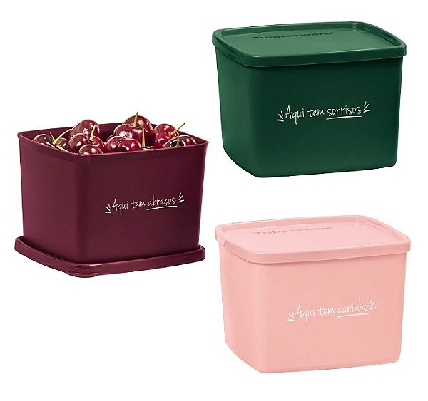 Kit Tupperware Jeitoso 800ml : Coleção Aqui Tem Sorriso, Abraço e Carinho -3 Peças