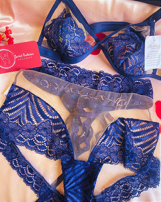 Conjunto Sensual Sem Bojo Fitas em Renda