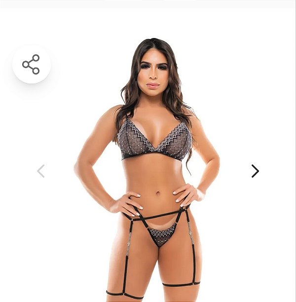 Conjunto em Renda Bordado com Cinta Liga com Detalhe em Strass
