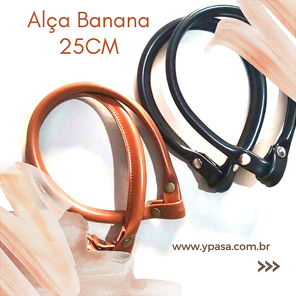 ALÇA DE COURO BANANA 25 cm - BOTÃO DE PRESSÃO