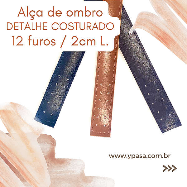 Alça de couro ombro // DETALHE COSTURA (12 FUROS / 2.0cm L.)