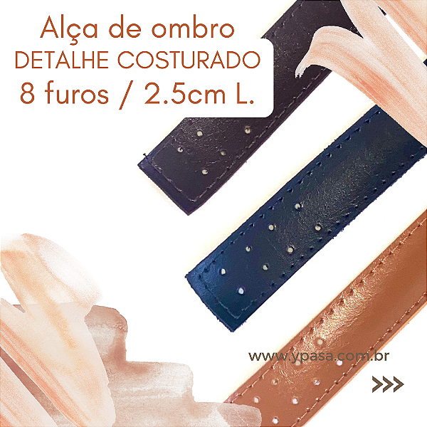 Alça de couro ombro // DETALHE COSTURA (8 FUROS / 2.5cm L.)